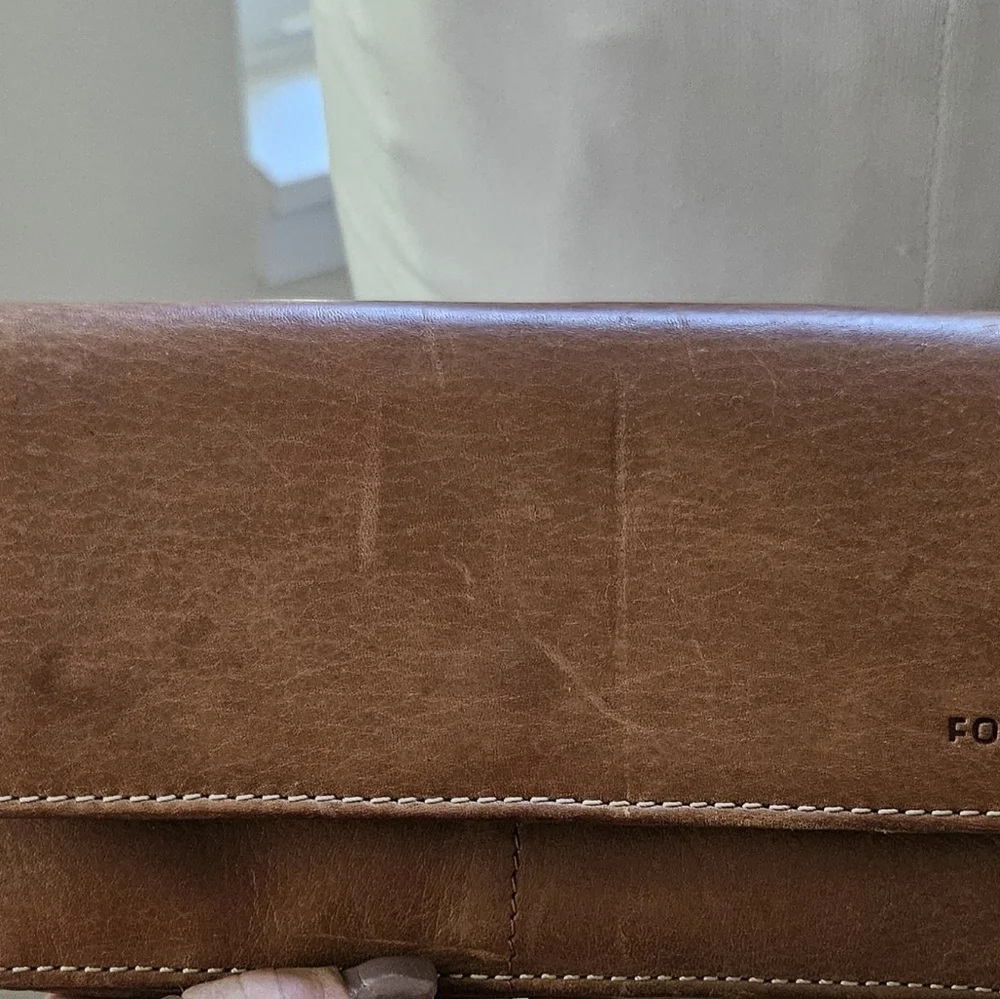 Fossil Genuine Brown Leather Womens Clutch Wallet Detachable Crossbody Bi Fold - Picture 5 of 6